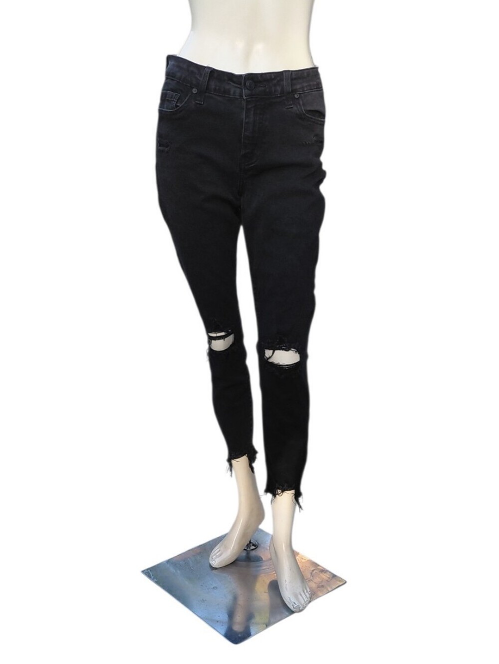 91826B  Eunina Distressed Black Skinny Jeans Size 9 W28" 25" Inseam 9" Rise